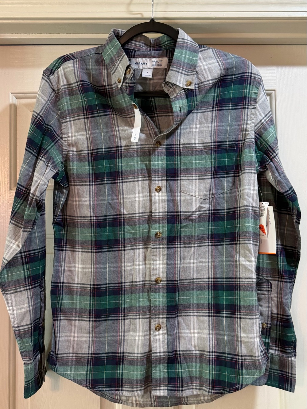 Old Navy Green and Gray Plaid Button-Down Shirt